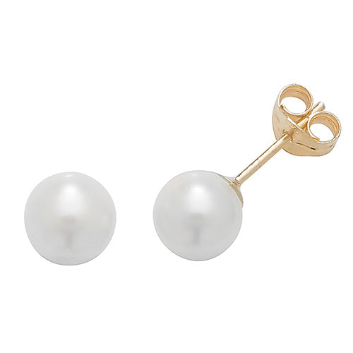 9ct Yellow Gold 6mm Freshwater Pearl Stud Earrings