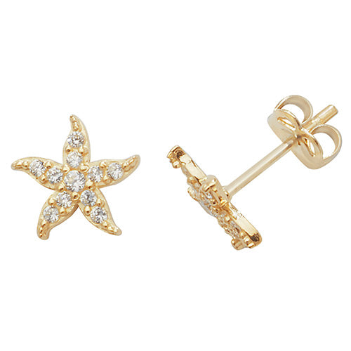 Starfish 9ct Yellow Gold, Cubic Zirconia Stud Earrings