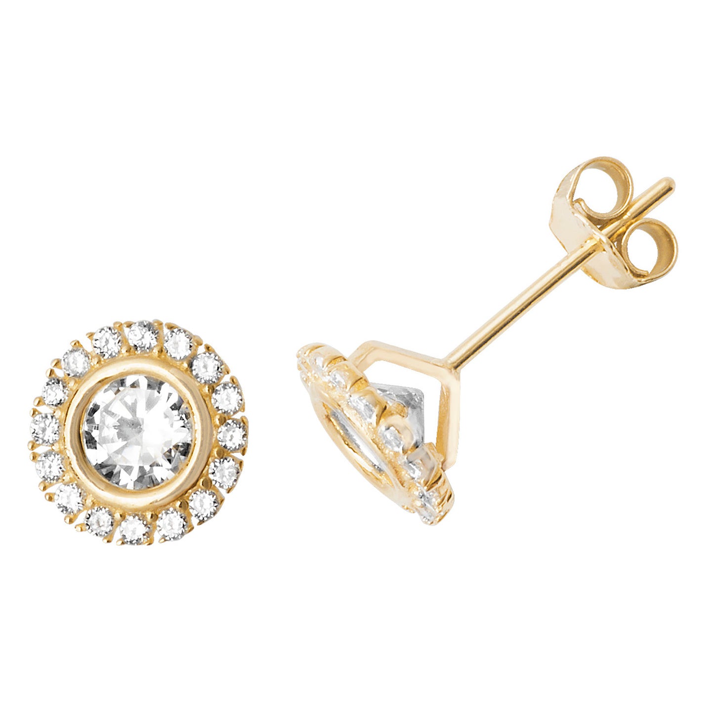 9ct Yellow Gold Round Halo CZ Stud Earrings