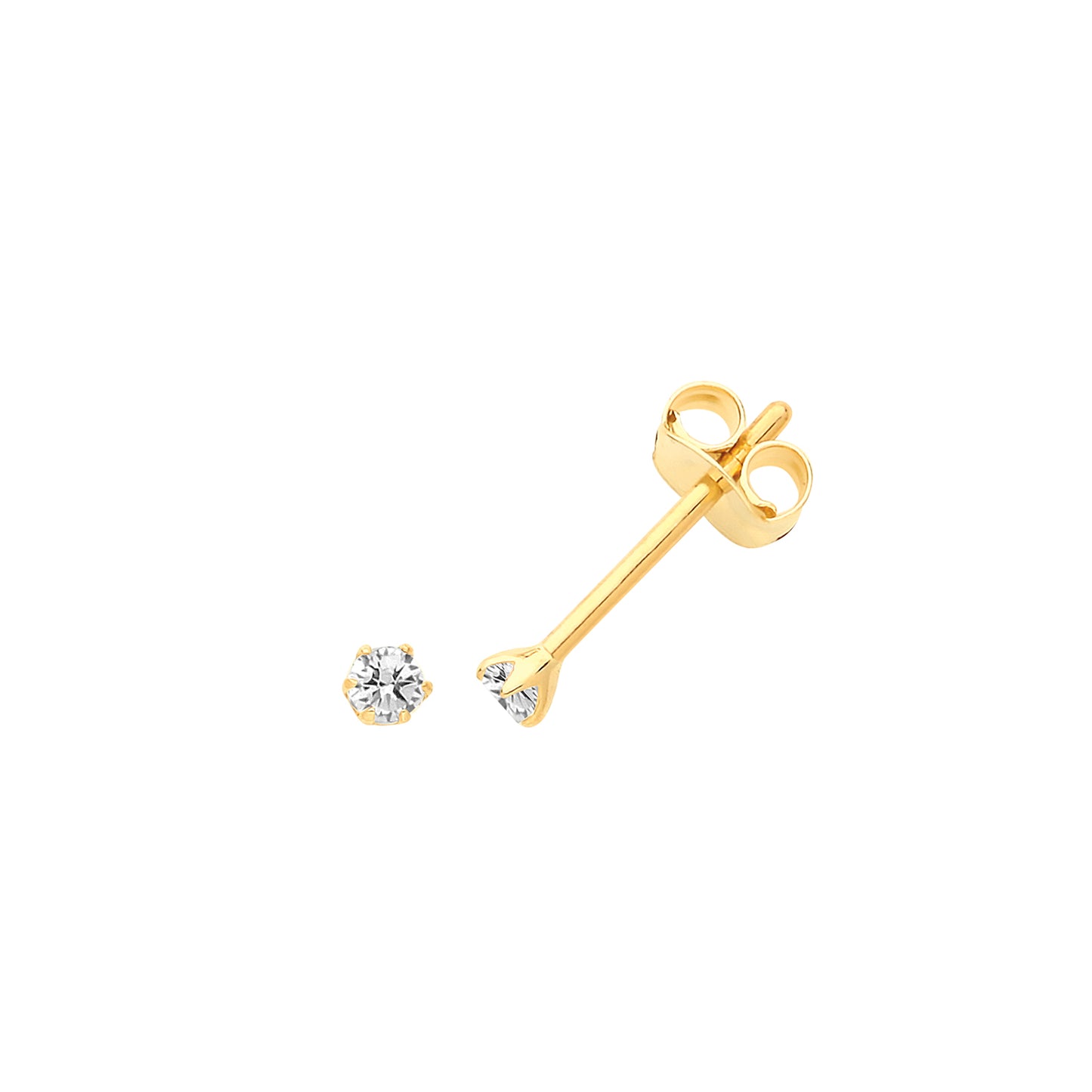 2mm Claw Set Cubic Zirconia Stud Earrings in 9ct Yellow Gold