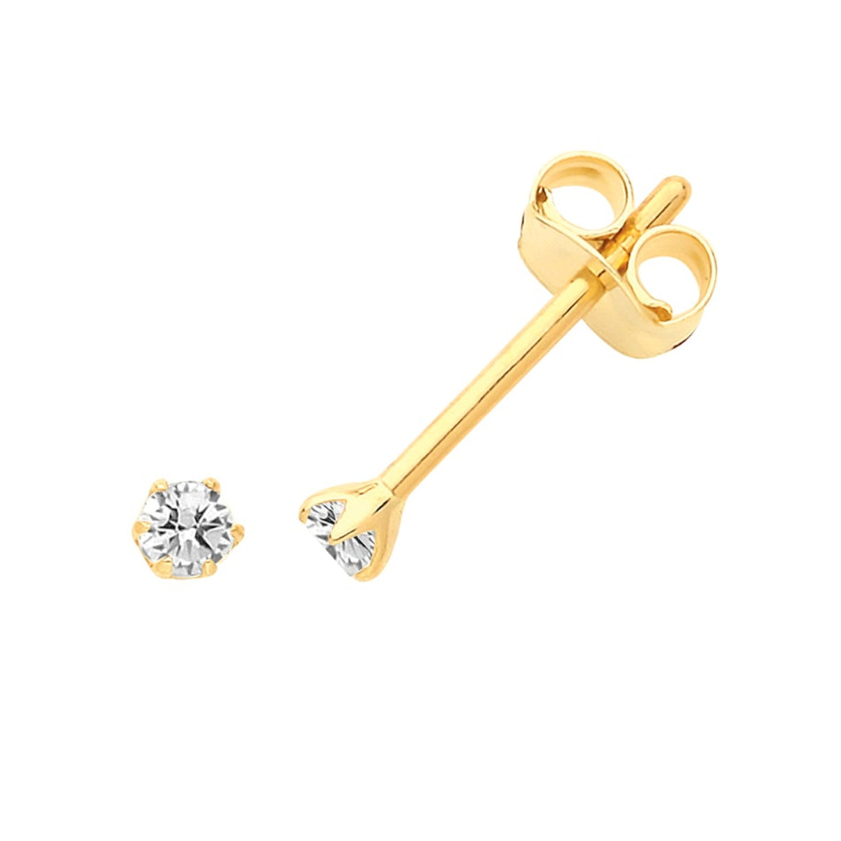 2mm Claw Set Cubic Zirconia Stud Earrings in 9ct Yellow Gold