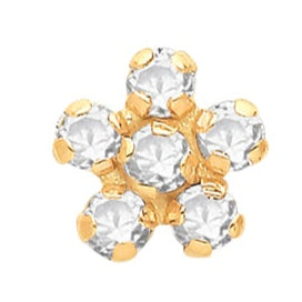 Single Stud Earring, Flower 9ct Yellow Gold Cubic Zirconia Gem Set