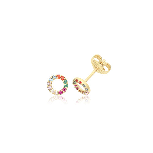 9ct Yellow Gold Multicoloured Circle Stud Earrings