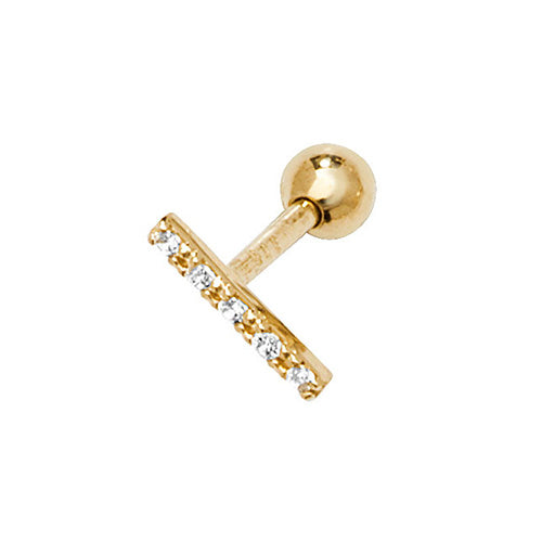 9ct Yellow Gold CZ Bar Cartilage 6mm Post Stud