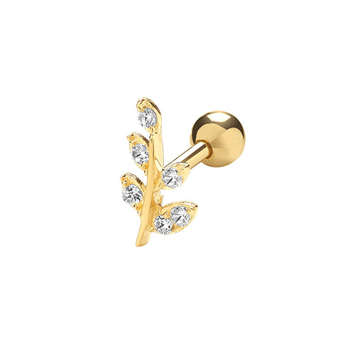 9ct Yellow Gold Cubic Zirconia Leaf Cartilage Stud Earring