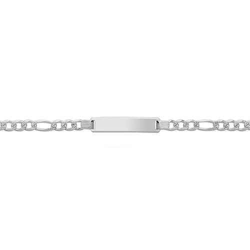 Silver Figaro Pave ID Bracelet