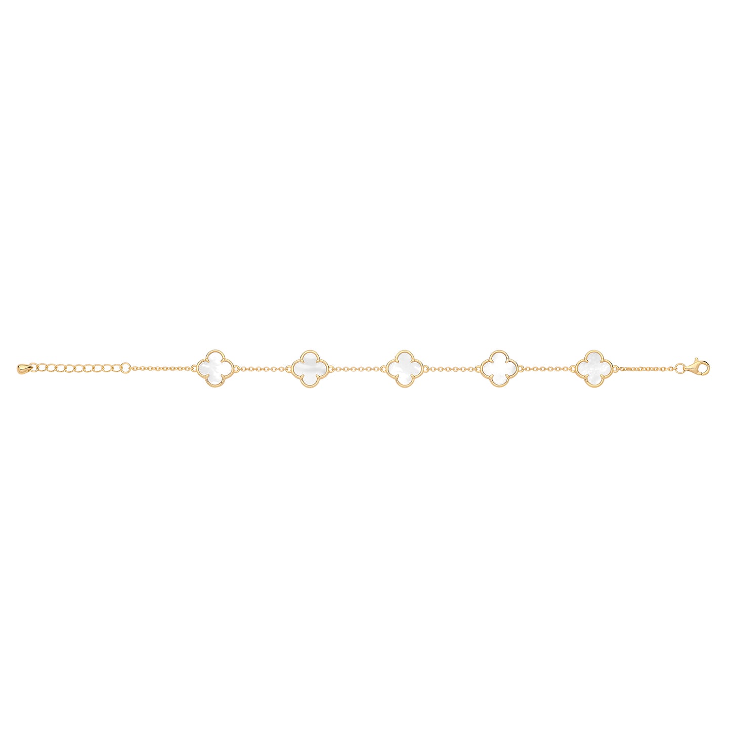 Gold Plated Sterling Silver Mother Of Pearl 5 Clover Bracelet