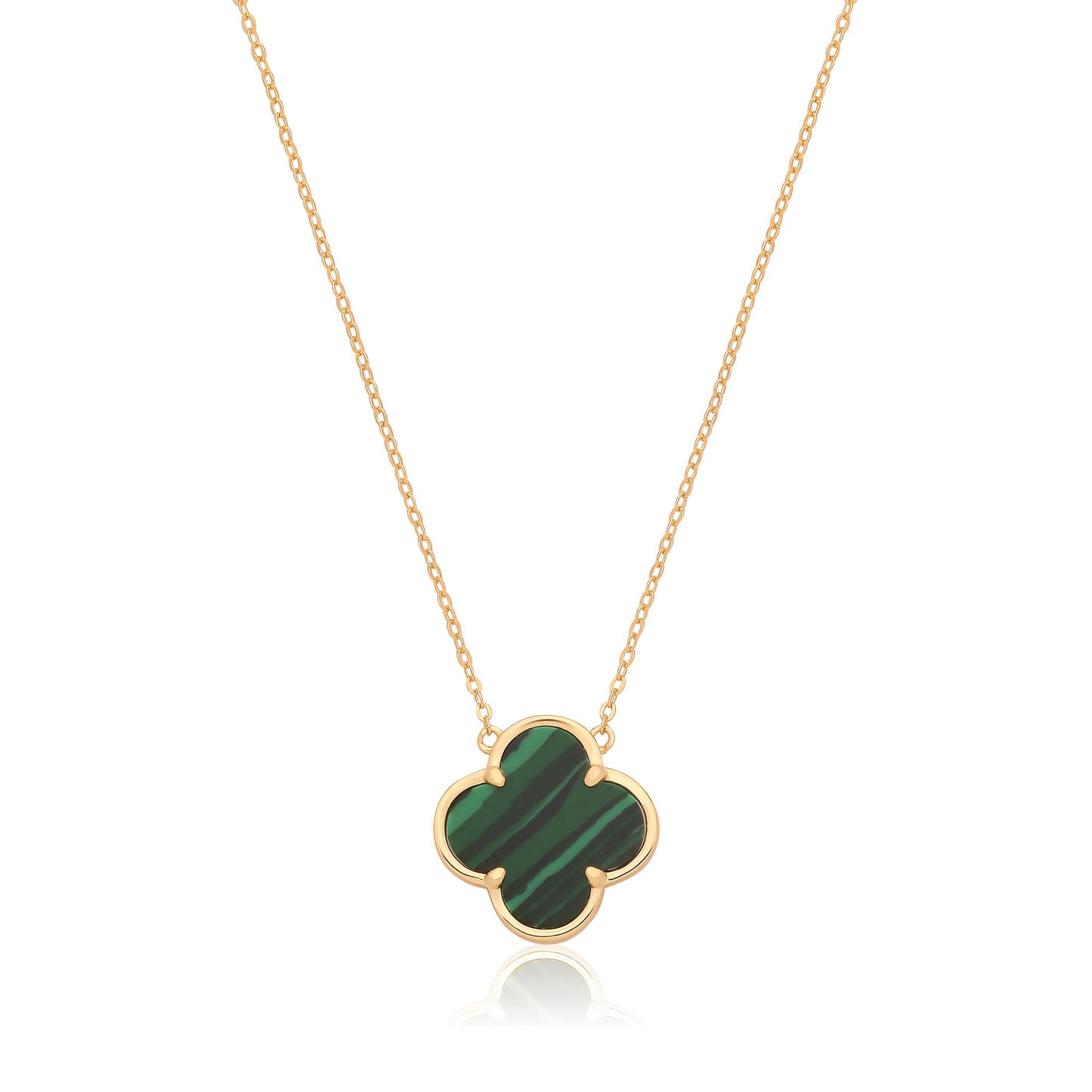 Silver Gold Plated Malachite Clover Pendant Necklace