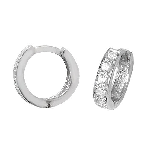 Sterling Silver 13mm Cubic Zirconia Channel Set, Hinged Hoop Earrings