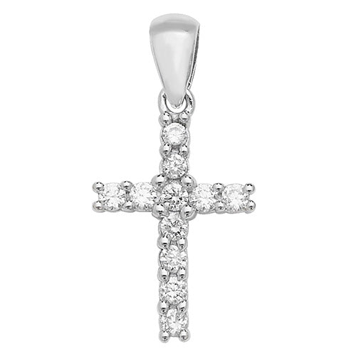 925 Silver Cubic Zirconia Cross Pendant 25mm Long