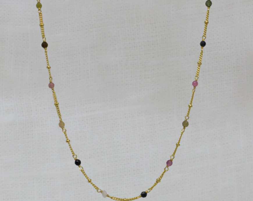 18ct Gold Vermeil Satellite Multi Gemstone Necklace
