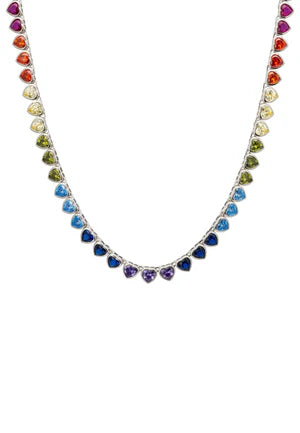 HEART GARLAND RAINBOW GEMSTONE NECKLACE SILVER