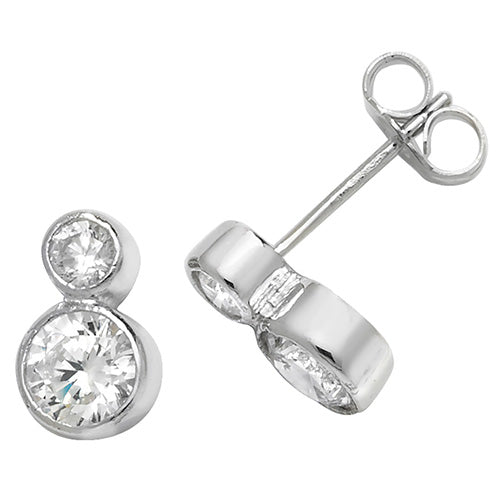 925 Sterling Silver Cubic Zirconia Round Double Stone Stud Earrings