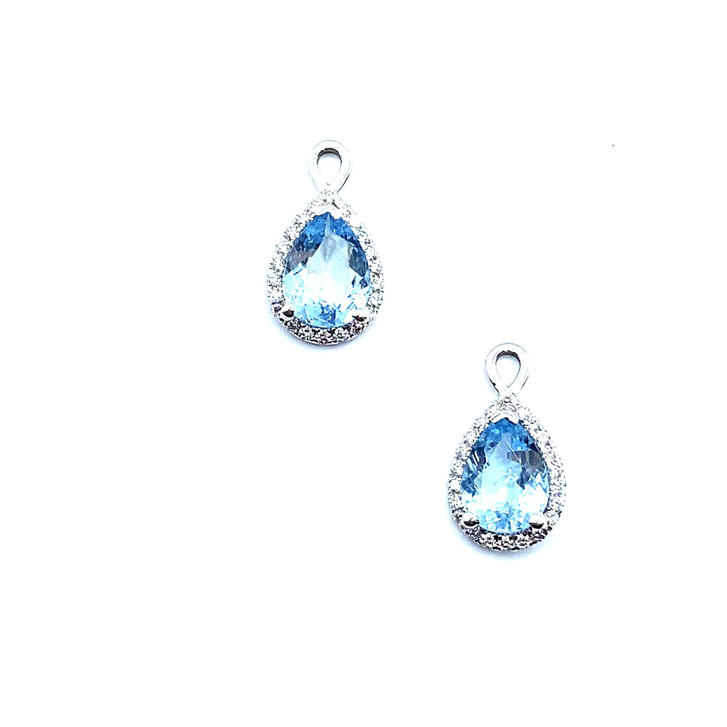 Bespoke Pear Cut Aquamarine with Diamond Halo 9ct White Gold Drop, Removeable Attachments For Earrings, Hoop Earrings and Necklaces