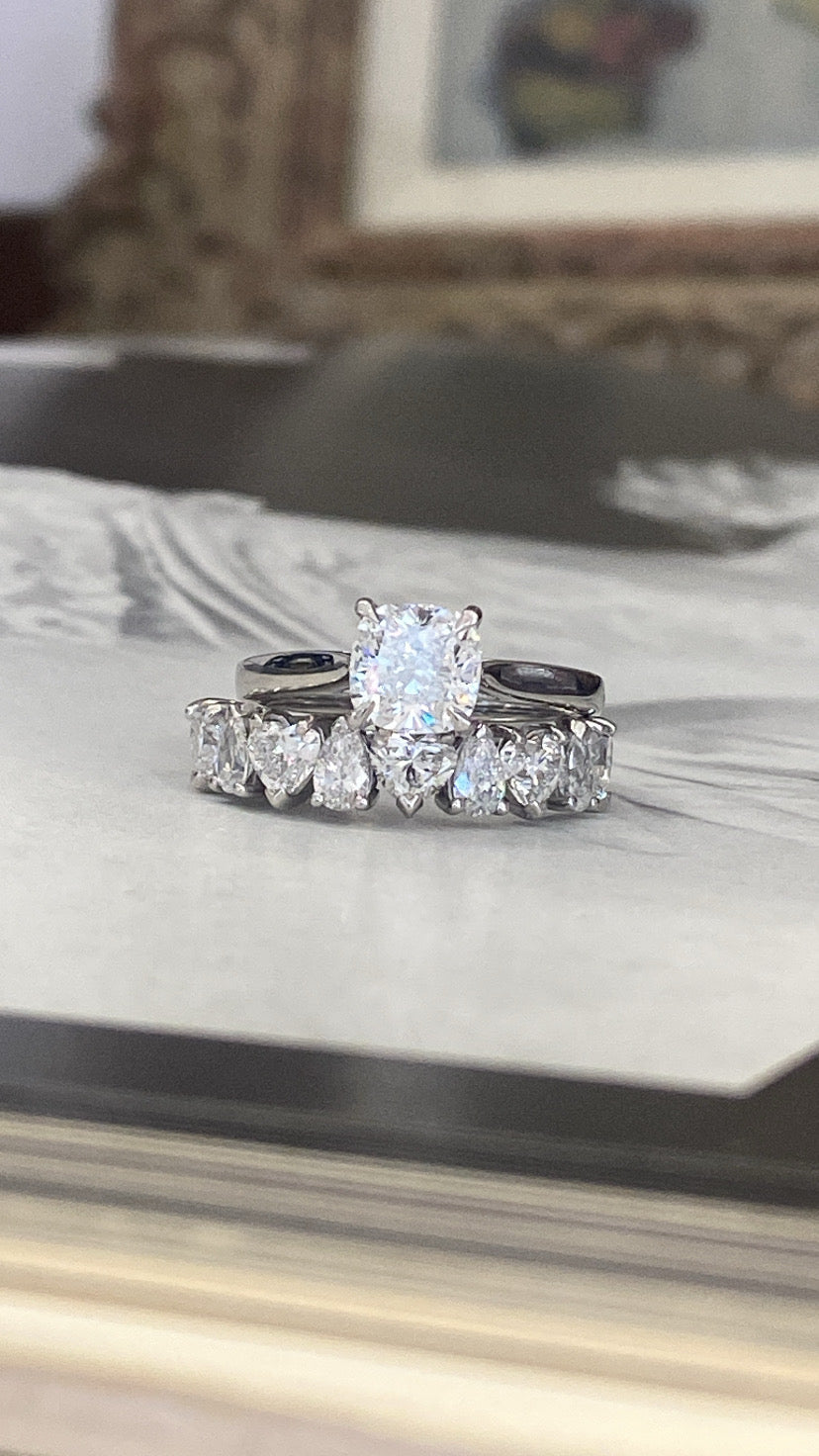 Pear and Heart Cut Half Eternity, Natural Diamond Ring in Platinum