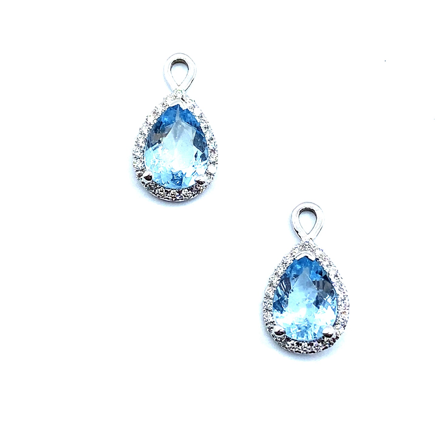 Bespoke Pear Cut Aquamarine with Diamond Halo 9ct White Gold Drop, Removeable Attachments For Earrings, Hoop Earrings and Necklaces