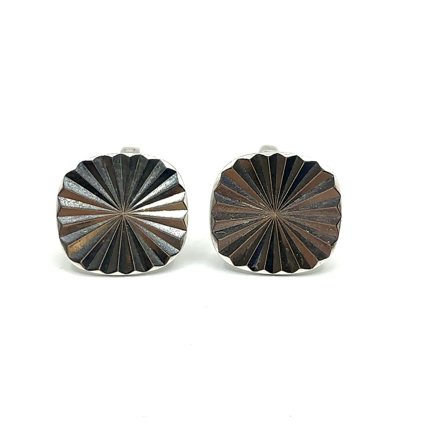 Vintage Solid Sterling Silver Fan Engraved Effect Bright Cut Cufflinks