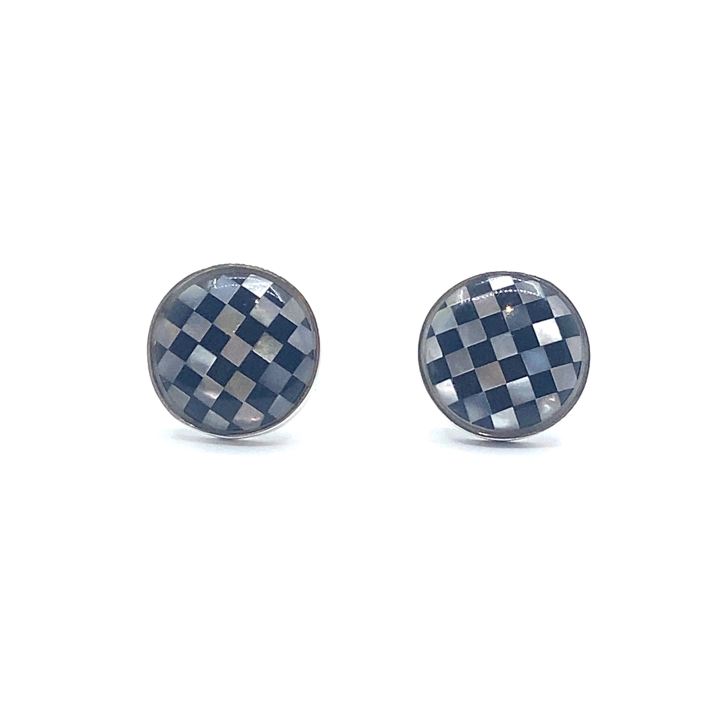 Sterling Silver, Chequer Board Onyx & Mother Of Pearl Round Cufflinks
