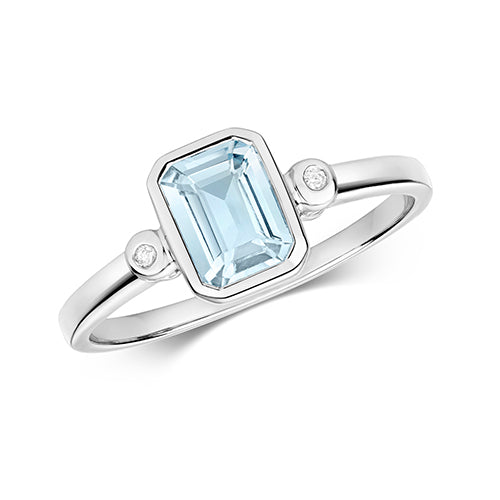 Emerald Cut Aquamarine and Diamond Ring in 9ct White Gold