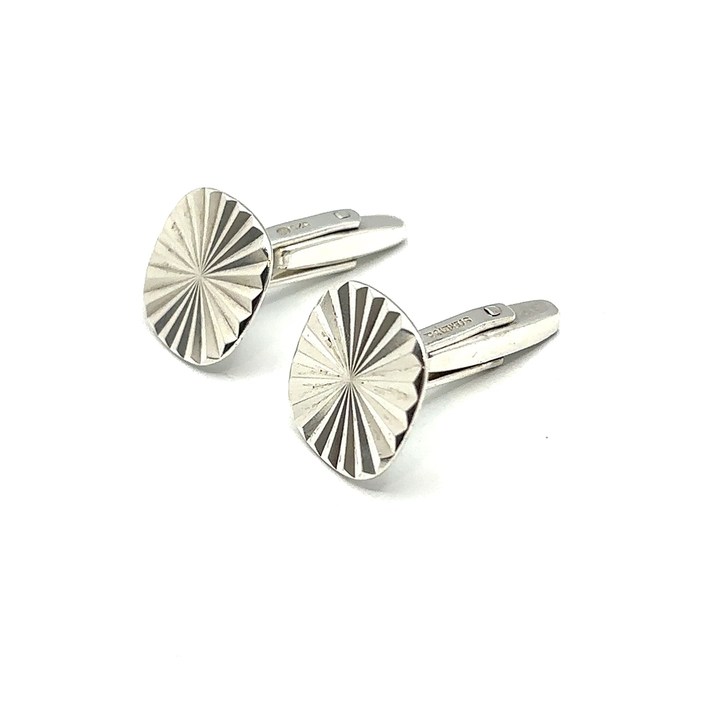 Vintage Solid Sterling Silver Fan Engraved Effect Bright Cut Cufflinks