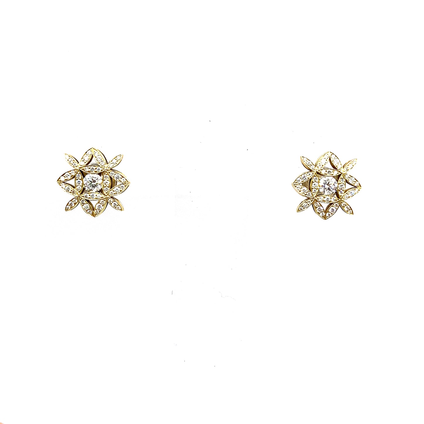 Diamond and 18ct yellow Gold Floral Design Stud Earrings