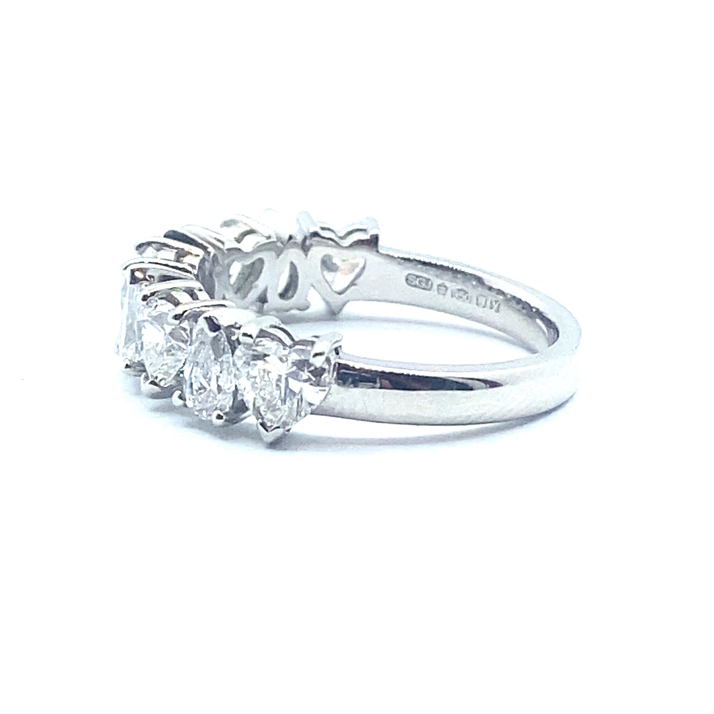 Pear and Heart Cut Half Eternity, Natural Diamond Ring in Platinum