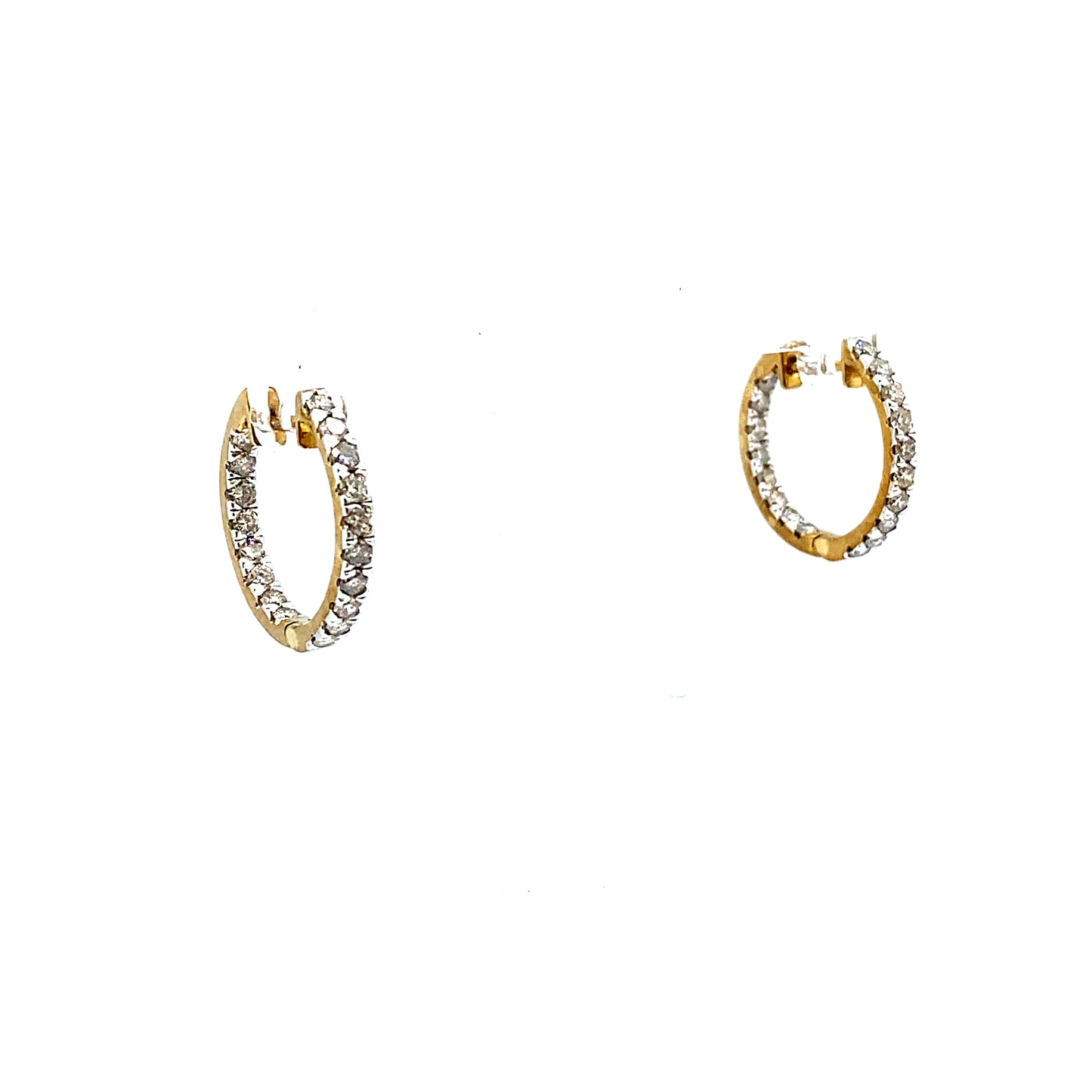 9ct Yellow Gold Inside & Out Brilliant Cut Diamond Hinged Hoop Earrings