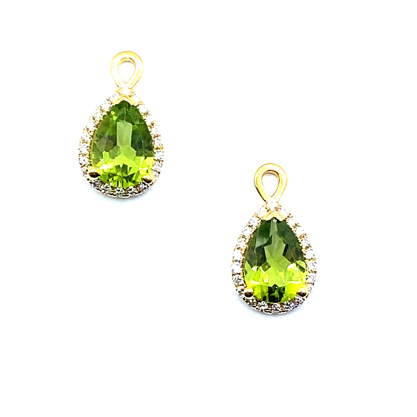 Bespoke Pear Cut Peridot with Diamond Halo 9ct Gold Drop, Removeable Attachments For Earrings, Hoop Earrings and Necklaces