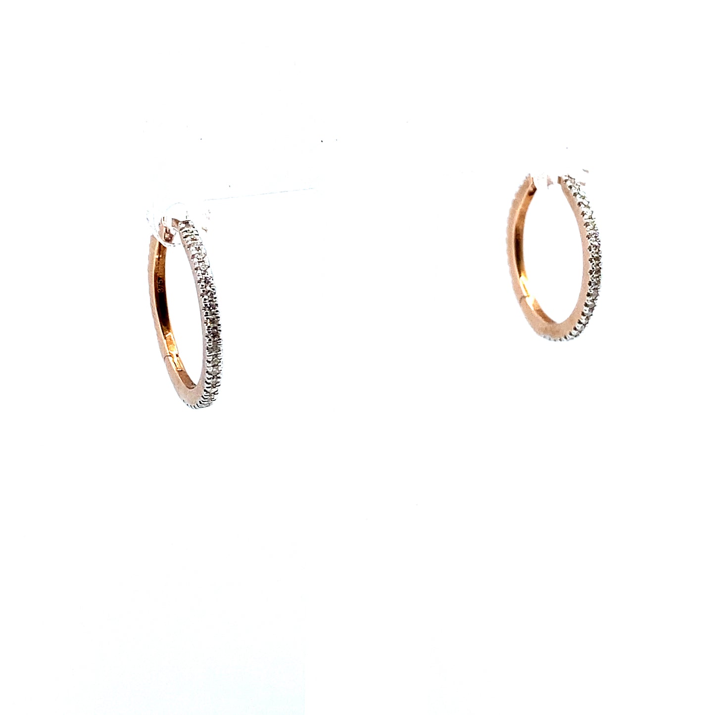 9ct Rose Gold Fully Set Brilliant Cut Diamond Hinged Hoop Earrings