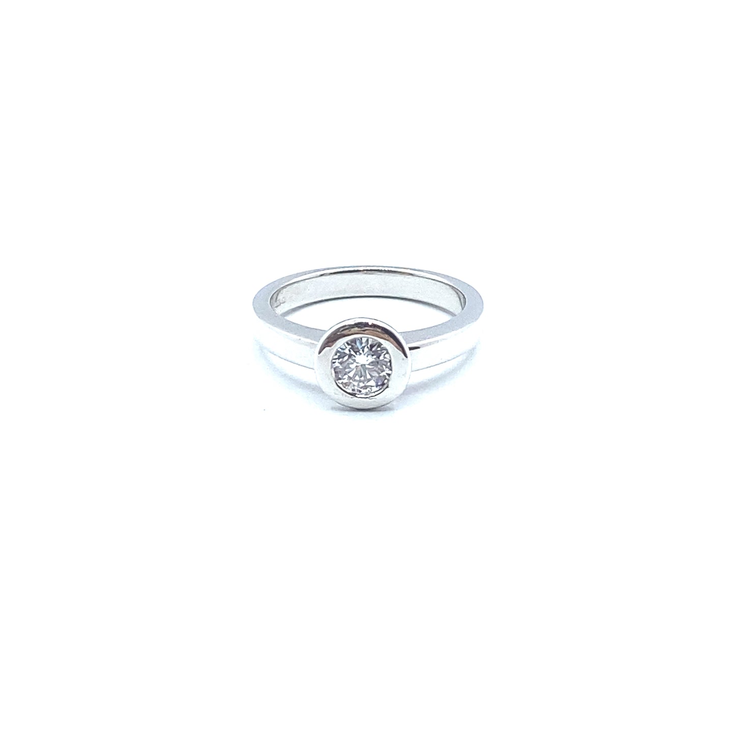 Lab Grown Diamond Rubover Bezel Set White Gold "Bubble" Ring