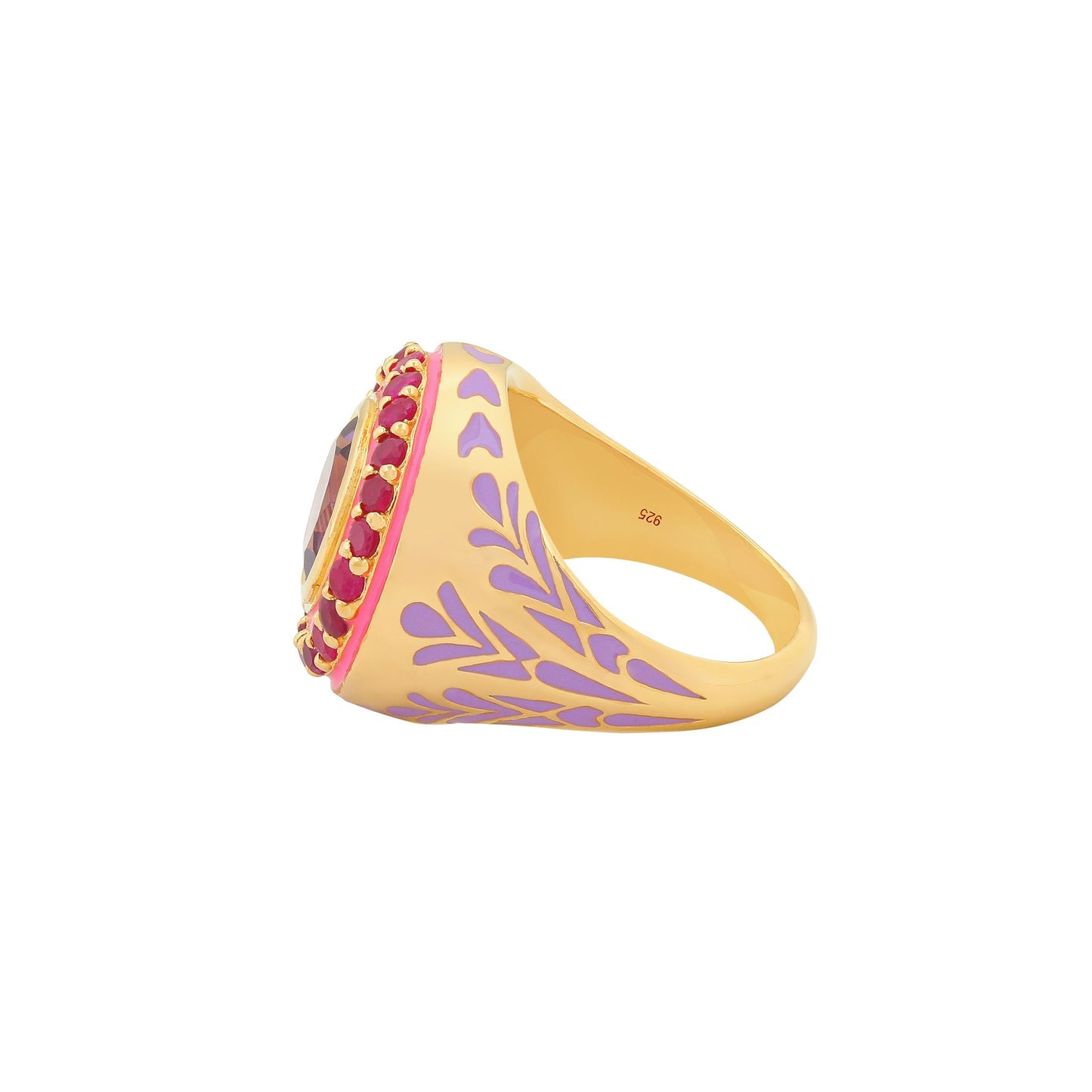 Amethyst and Ruby 22ct Gold Vermeil And Enamel Cocktail Ring