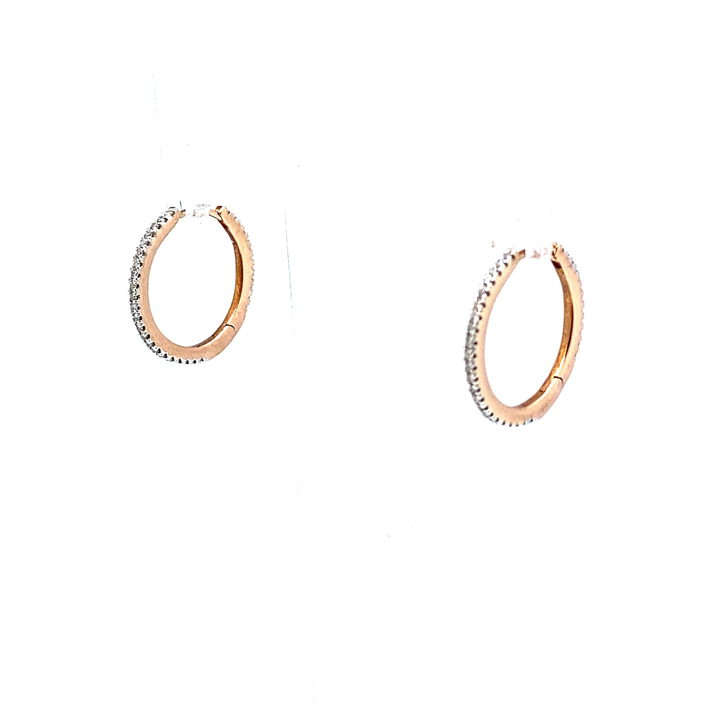 9ct Rose Gold Fully Set Brilliant Cut Diamond Hinged Hoop Earrings