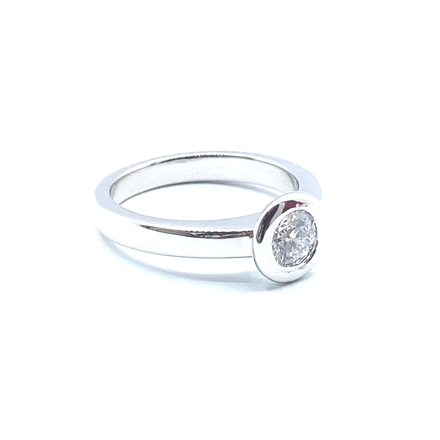 Lab Grown Diamond Rubover Bezel Set White Gold "Bubble" Ring