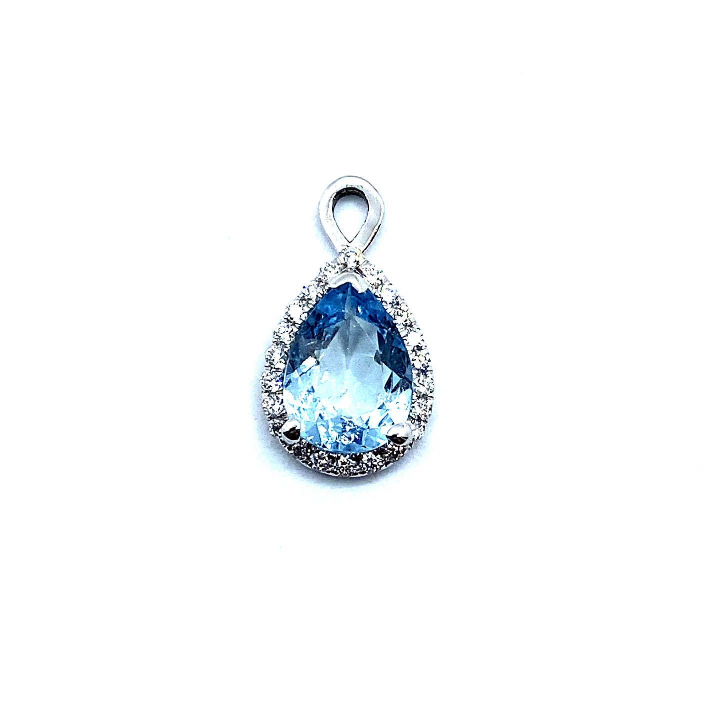 Bespoke Pear Cut Aquamarine with Diamond Halo 9ct White Gold Drop, Removeable Attachments For Earrings, Hoop Earrings and Necklaces