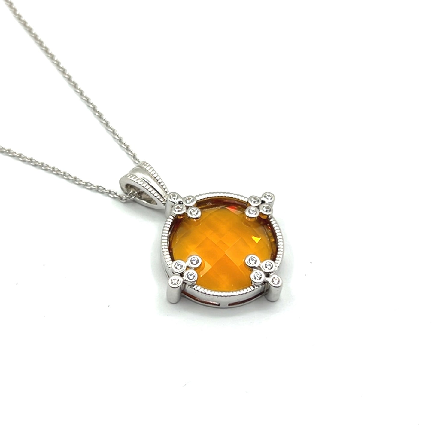 Sterling Silver Large Round Citrine Colour Crystal Pendant Necklace