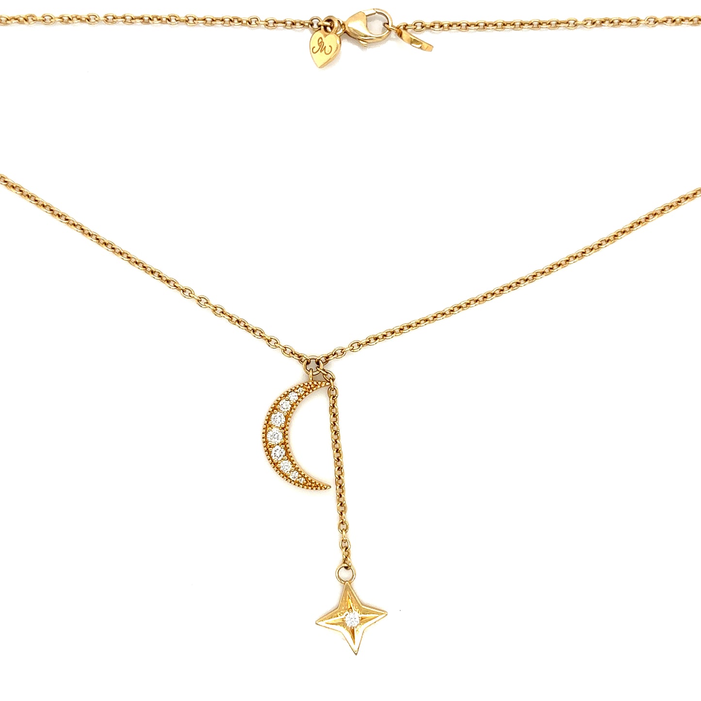 Bespoke Moon And Star Diamond Pendant Necklace in 18ct Yellow Gold Adjustable 20", 18" And 16"
