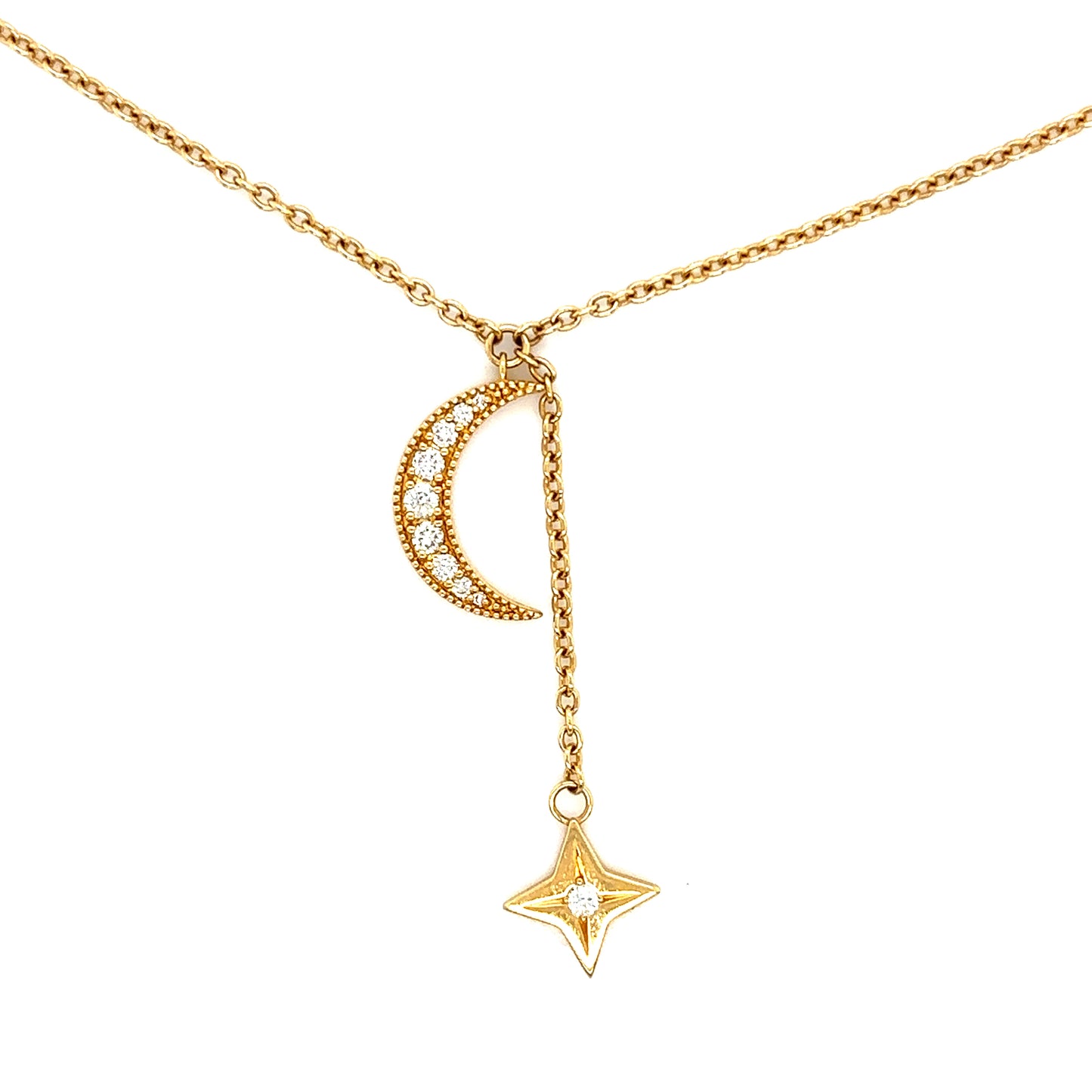 Bespoke Moon And Star Diamond Pendant Necklace in 18ct Yellow Gold Adjustable 20", 18" And 16"