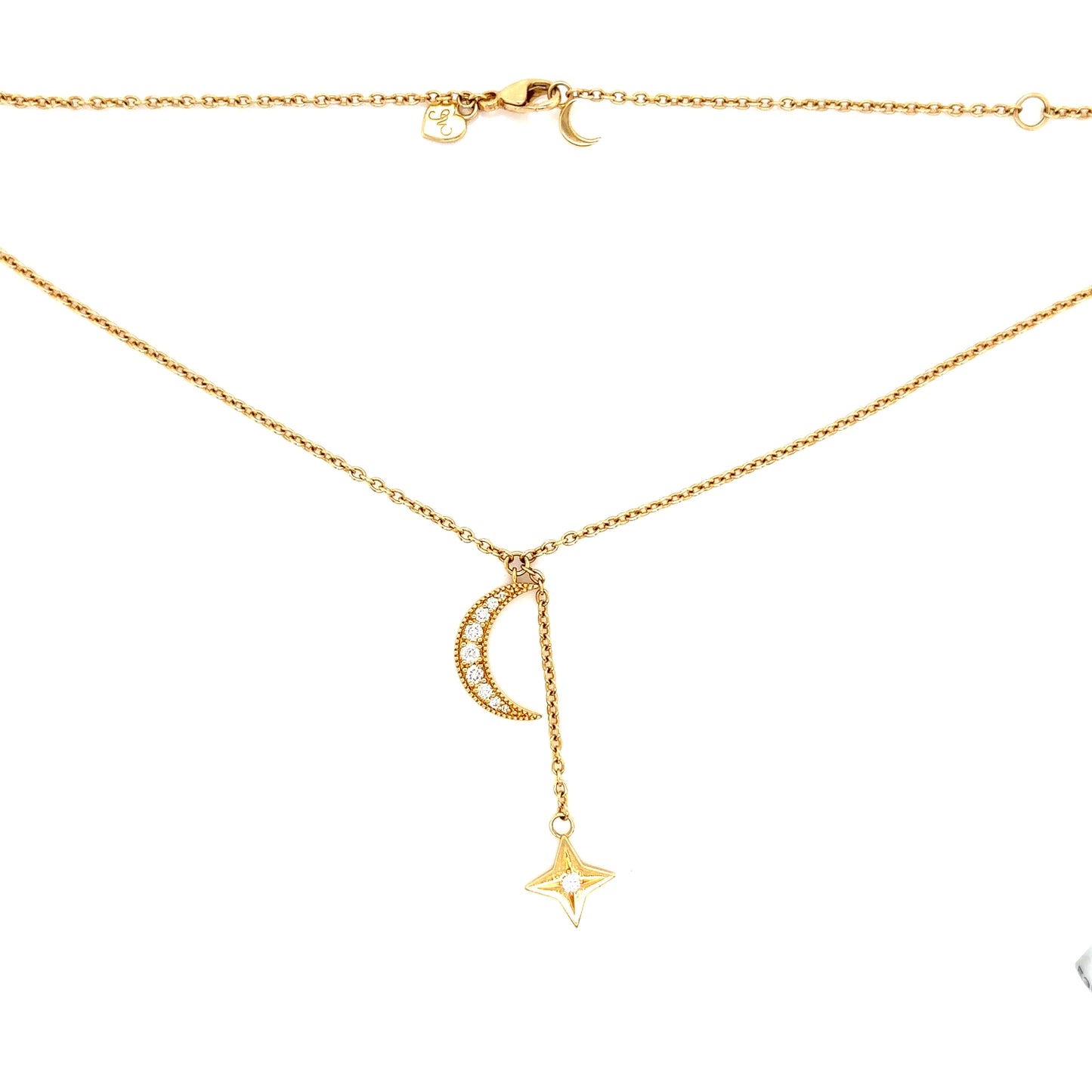 Bespoke Moon And Star Diamond Pendant Necklace in 18ct Yellow Gold Adjustable 20", 18" And 16"