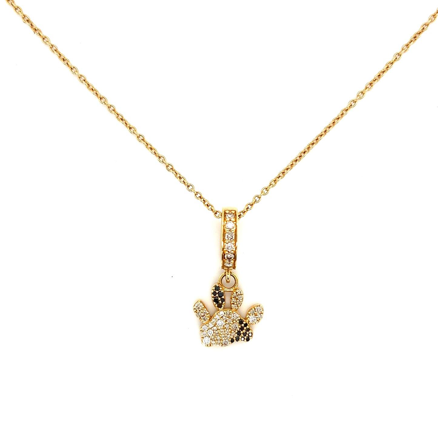 Bespoke Pet Paw Diamond Set "Lucky" Pendant Necklace in 18ct Yellow Gold Adjustable 18" to 16" Necklace