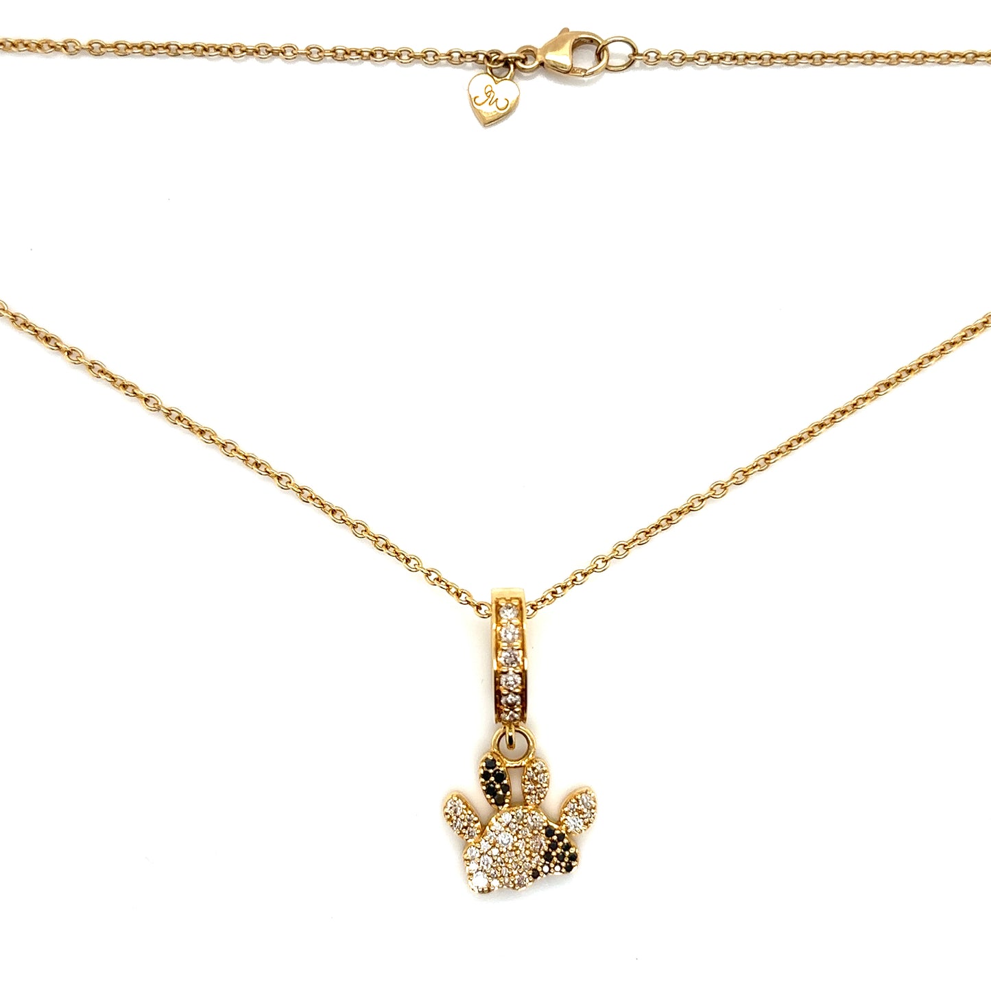 Bespoke Pet Paw Diamond Set "Lucky" Pendant Necklace in 18ct Yellow Gold Adjustable 18" to 16" Necklace