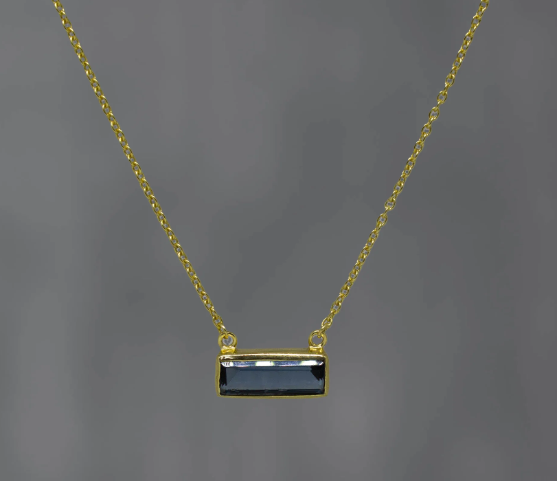 18ct Gold Vermeil Rectangular Labradorite Gemstone Necklace