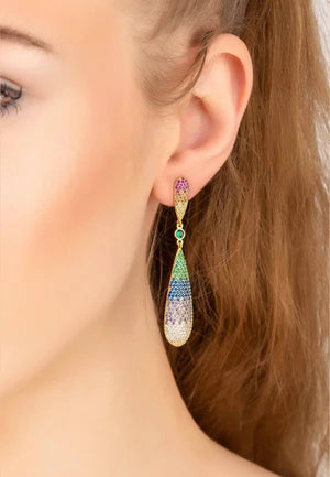 Coco`s Long Drop Earrings Rainbow Silver Gold Plated