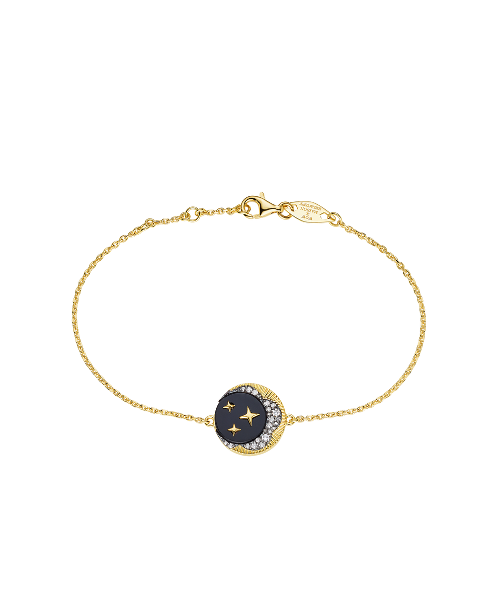 "Look Up At The Moon" Black Onyx and Brilliant Cut Diamond Bracelet in 18ct Gold