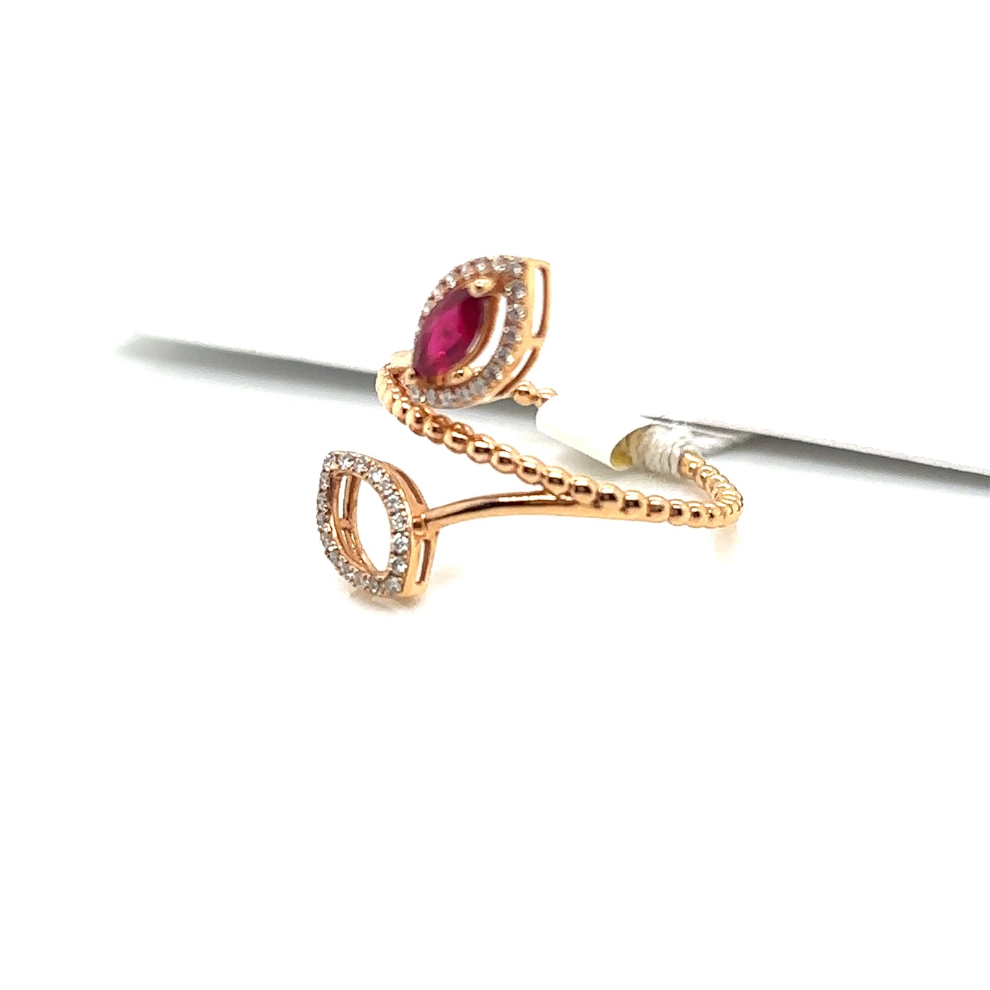18ct Rose Gold Ruby and Diamond Leaf Motiff Ring