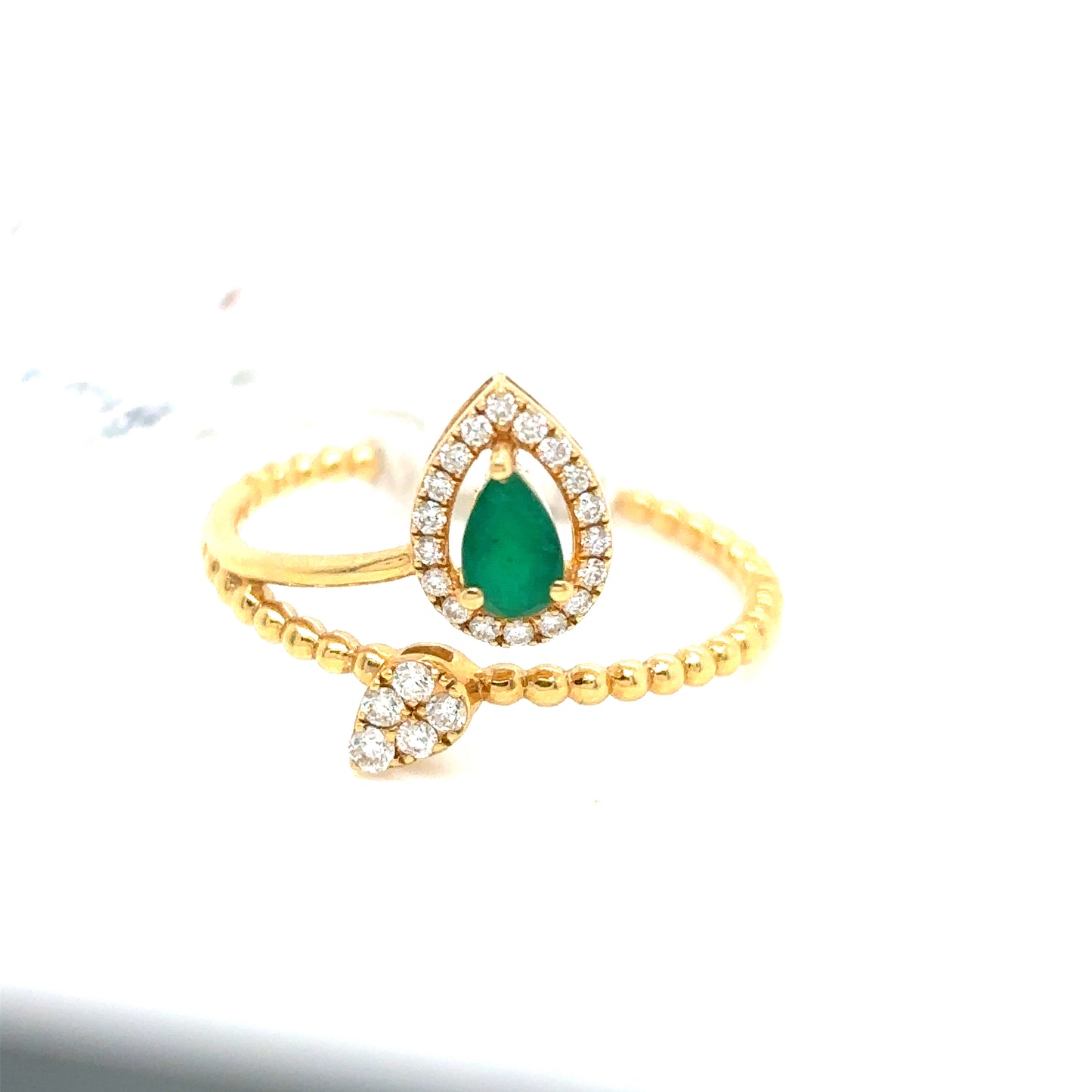 18ct Yellow Gold Emerald and Diamond Leaf Motiff Ring
