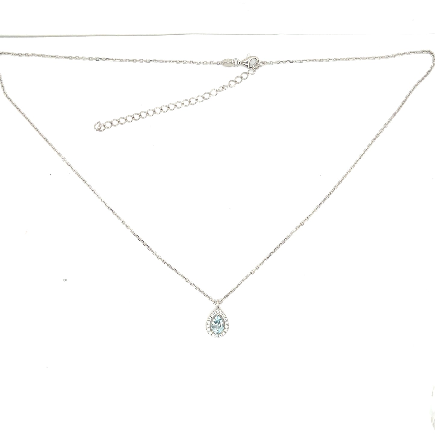 Pear Cut Sky Blue Topaz with a Cubic Zirconia Halo Set in Sterling Silver Pendant Necklace