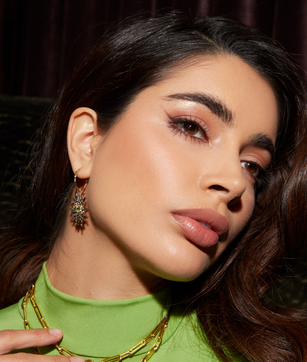 "Shine Bright" Rose Cut Diamond and Emerald Mini Earring Pendant in 18ct Gold