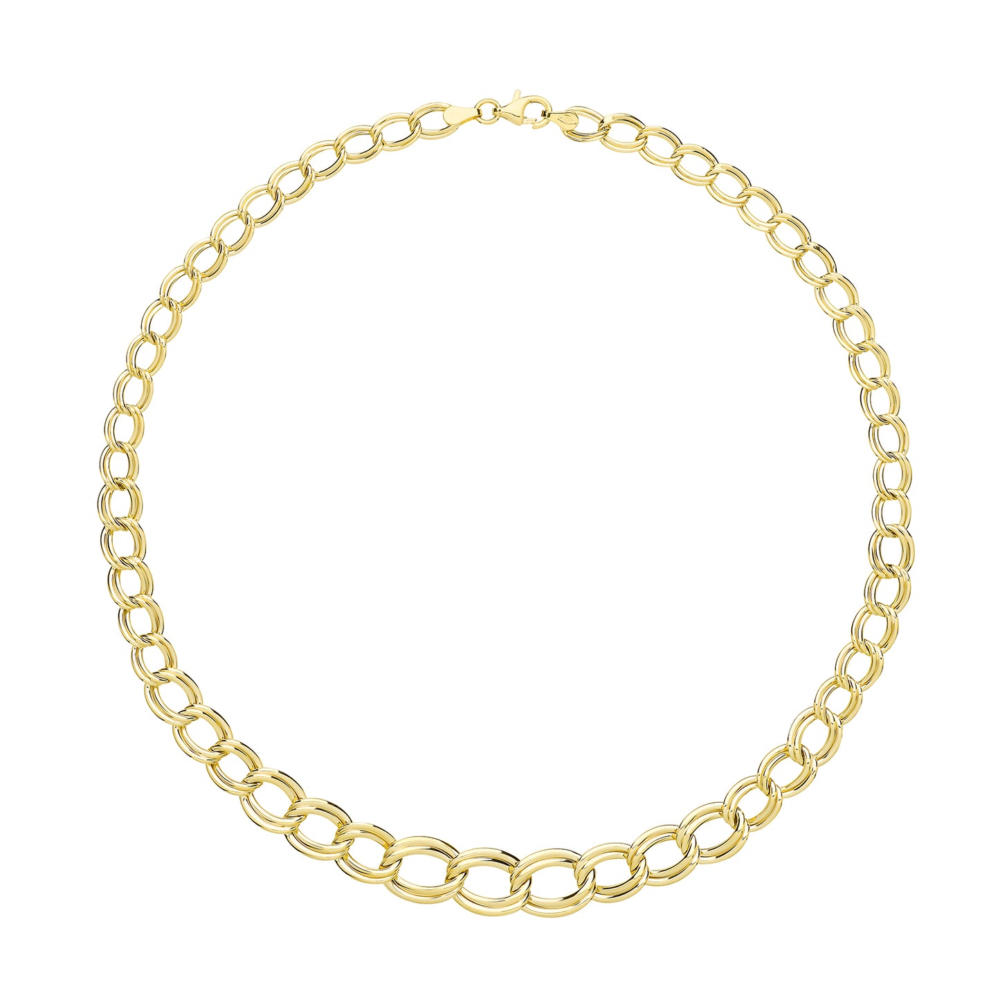 Graduated Double Link Curb Chain Necklace 17" 9ct Yellow Gold