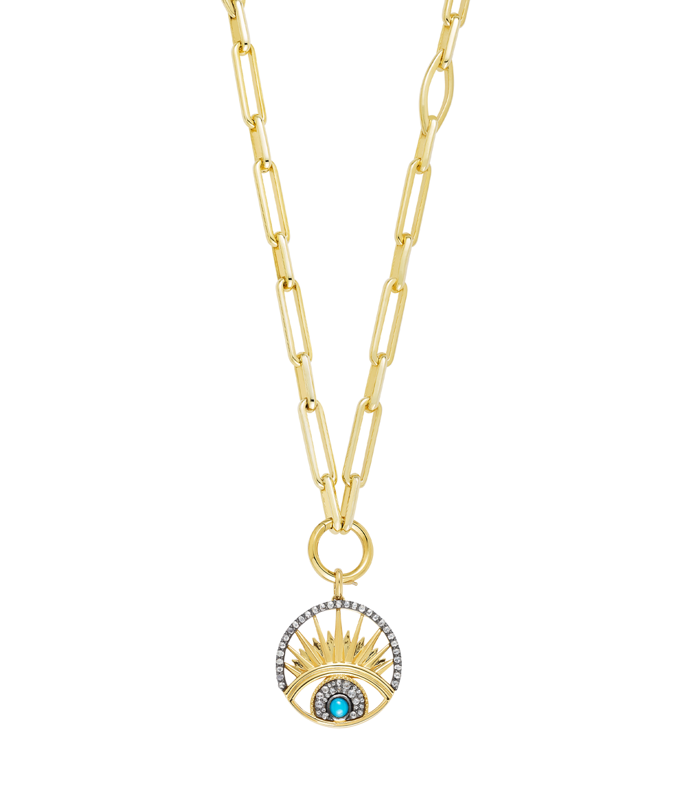 "Keep An Eye On Me" Rose Cut Diamond and Turquoise Pendant in 18ct Gold