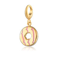 Gold Plated Party Ring Biscuit Charm with Pink Enamel